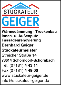 Stuckateur Geiger, Wärmedämmung, Innenputz, Außenputz, Trockenbau, Fassadenrenovierung, Schorndorf, Schornbach