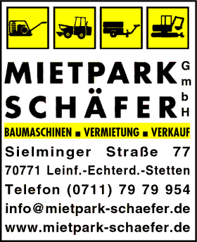 Mietpark Schäfer, Leinfelden-Echterdingen-Stetten, Stuttgart, Baumaschinen, Baumaschinenvermietung, Baumaschinengeräte