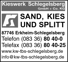 Kieswerk Schlegelsberg, Sand, Kies, Splitt, Erkheim, Schlegelsberg