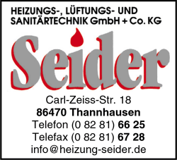 Seider Heizungs-, Lüftungs- und Sanitärtechnik GmbH + Co. KG, Thannhausen, Heizungsanlagen, Lüftungstechnik, Sanitäre Installationen