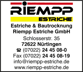 Riempp Estriche, Estriche, Bauaustrocknung, Nrtingen