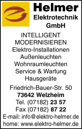 Helmer Elektrotechnik, Elektro-Installationen, Photovoltaik, Modernisieren, Außenleuchten, Wohnraumleuchten, Service & Wartung, Hausgeräte Helmer Elektrotechnik, Elektro-Installationen, Photovoltaik, Modernisieren, Außenleuchten, Wohnraumleuchten, Service & Wartung, Hausgeräte