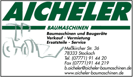 Aicheler, Baumaschinen-Service, Baumaschinen, Baugerte, Verkauf, Vermietung, Ersatzseite, Baumaschinenvermietung, Radlader, Mobilbagger, Kettenbagger, Baggerlader, Raupen, Dozer, Walzen, Rttelplatten, Herrenberg, Stockach