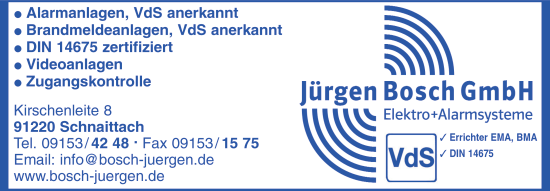 Jrgen Bosch GmbH, Schnaittach, Alarmanlagen, Brandmeldeanlagen, Videoanlagen, Zugangskontrolle, Elektrosysteme, Alaramsysteme, DIN 14675, Elektrische Rauch-Wrme-Abzugsanlagen, Feststellanlagen, VDS, Videoberwachung, Zutrittskontrollsysteme