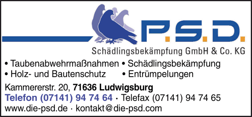 P.S.D. Schädlingsbekämpfung, Taubenabwehr, Holzschutz, Bautenschutz, Entrümpelungen, Geruchsbeseitigung, Ludwigsburg