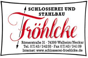 Fröhlcke, Schlosserei, Stahlbau, Kunstschlosserei, Edelstahlverarbeitung, Metallbau, Brief- u. Schaukästen, Dächer, Fenstergitter, Glasbau, Handlauf, Müllplätze, Stahlbalkone, Terrassen, Tore, Treppen, Türen, Zäune, Walheim Fröhlcke, Schlosserei, Stahlbau, Kunstschlosserei, Edelstahlverarbeitung, Metallbau, Brief- u. Schaukästen, Dächer, Fenstergitter, Glasbau, Handlauf, Müllplätze, Stahlbalkone, Terrassen, Tore, Treppen, Türen, Zäune, Walheim