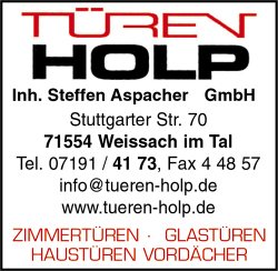 Tren Holp, Inh. Steffen Aspacher GmbH. 71554 Weissach im Tal, Zimmertren, Glastren, Haustren, Vordcher, Fenster, Parkett, Holzdecken