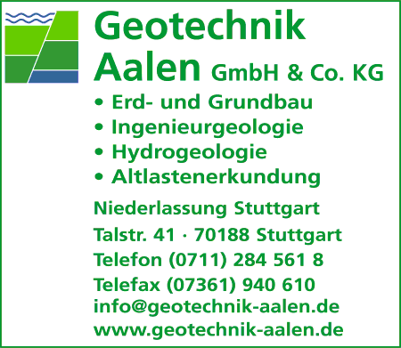 Geotechnik Aalen GmbH & Co. KG, Beratender Ingenieur, Erd-und Grundbau, Ingenieurgeologie, Hydrogeologie, Altlastbewertung, Baugrunduntersuchung, Geologisches Büro, Altlastenerkundungen, Geologie, Geotechnik, Aalen, Stuttgart