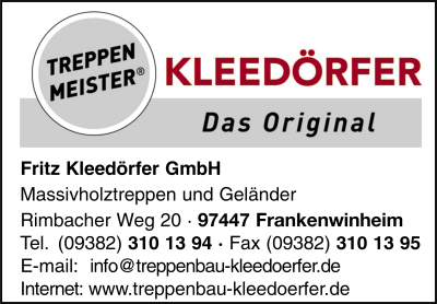 Kleedrfer, Treppenbau, Massivholztreppen, Wangentreppen, Spindeltreppen, freitragende Treppen, Raumspartreppen, Gelnder aus Holz, Glas und Stahl, Treppenrenovierung, Frankenwinheim