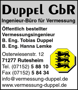 Duppel GbR, Öffentlich bestellter Vermessungsingenieur, Vermessungsbüro, Vermessungsingenieur, Ingenieurbüro für Vermessung, Bauvermessung, Katastervermessung, Sondervermessung, Rutesheim Duppel GbR, Öffentlich bestellter Vermessungsingenieur, Vermessungsbüro, Vermessungsingenieur, Ingenieurbüro für Vermessung, Bauvermessung, Katastervermessung, Sondervermessung, Rutesheim