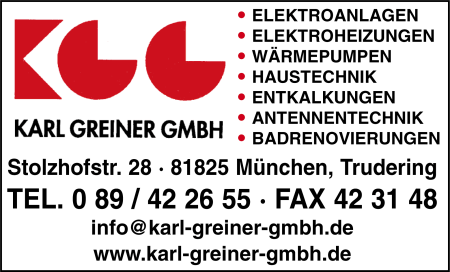 Greiner GmbH, Elektroanlagen, Elektro-Installationen, Elektroheizungen, Wärmepumpen, Haustechnik, Entkalkungen, Antennentechnik, Badrenovierungen, Badsanierung, Heizungsanlagen, Wärmepumpen, Photovoltaik, München