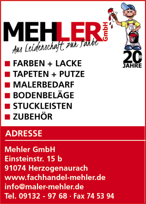 Mehler GmbH, Fachhandel, Farben, Lacke, Bodenbelge, Stuckleisten, Zubehr, Herzogenaurach